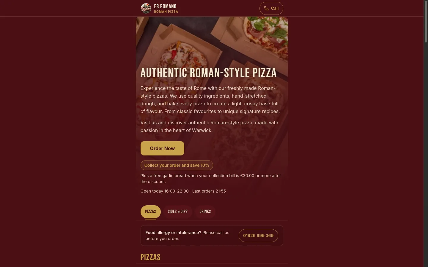Er Romano online ordering website